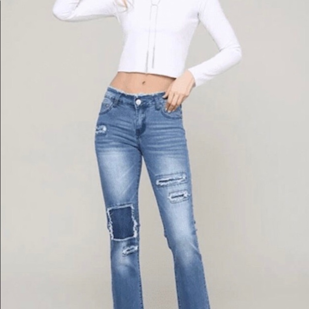 Distressed Patch Jeans - Picture 2 of 4